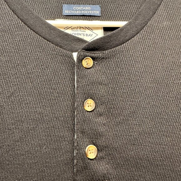 St John’s Bay Men’s Black Long Sleeve Henley Shirt Size L Super Soft Casual Top - Picture 8 of 11